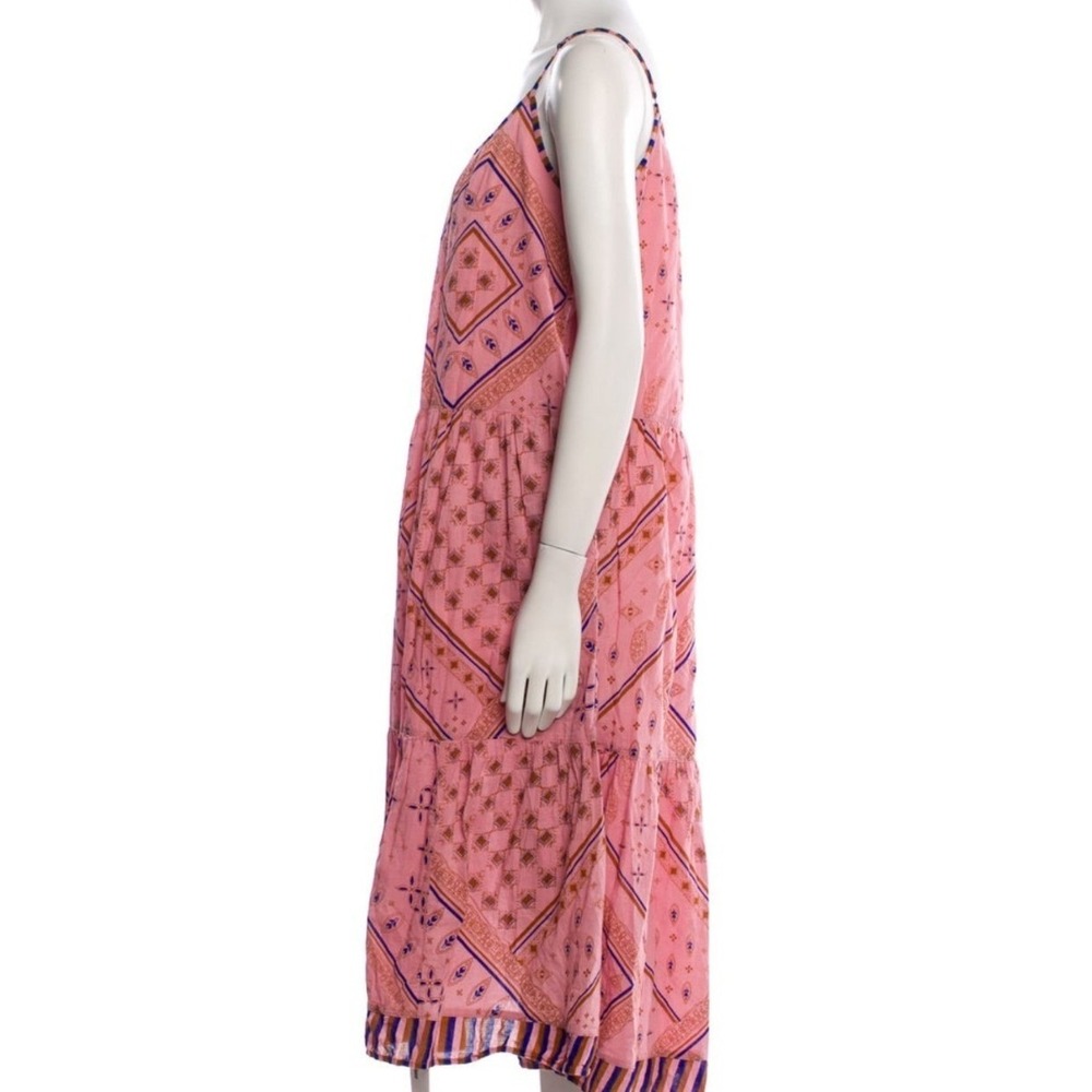 XIRENA Pink Paisley Tiered Midi Dress Small-Med Pockets Cotton - Picture 3 of 8